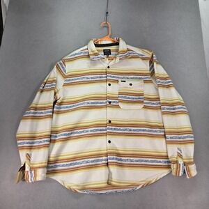 Billabong Fleece Shirt Mens 2XL Yellow White Recycler Adventure Stripe Snap